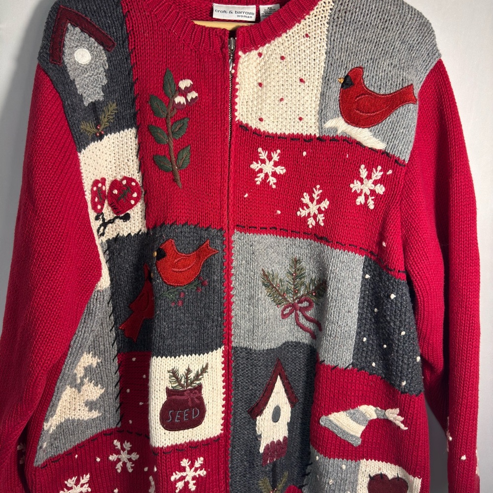 Vintage Women's Christmas Sweater with Cardinal Design Cardigan 2X‎